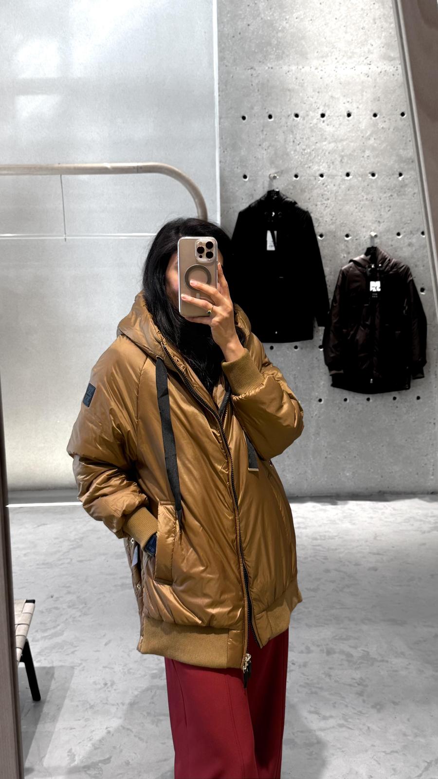 54-9130 Hoodie Puffer Long Jacket - Brown Loft