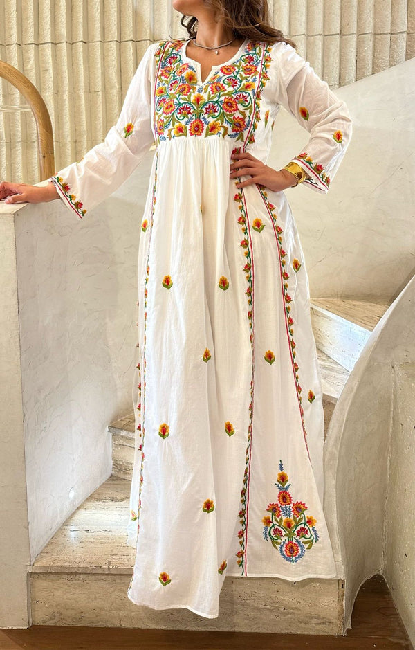 Floral Embroidered Long Kaftan Dress - AWS2-809