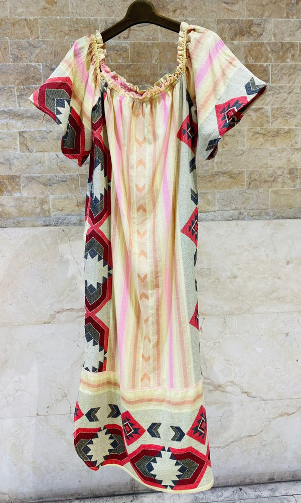 14507N454 Off Shoulder Embroidered Dress فستان مطرز بدون أكتاف