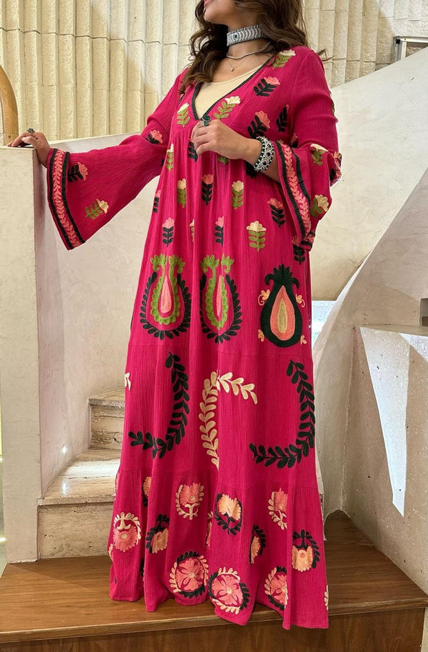 Tulip Embroidered Cotton Long Dress