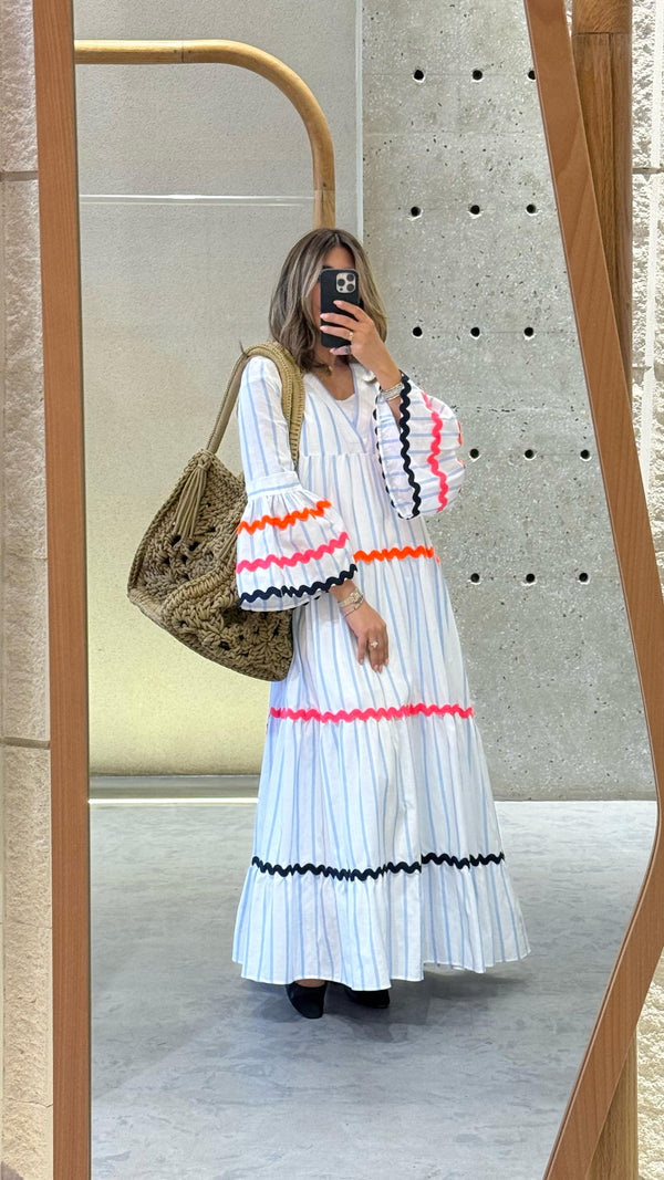 Blue Striped Long Dress - 32505