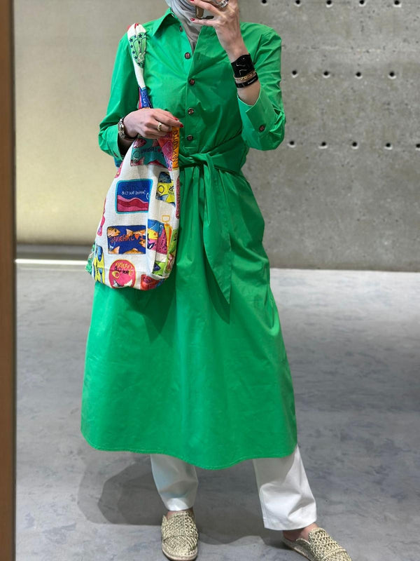 Midi Dress with Shirt Collar - 32508