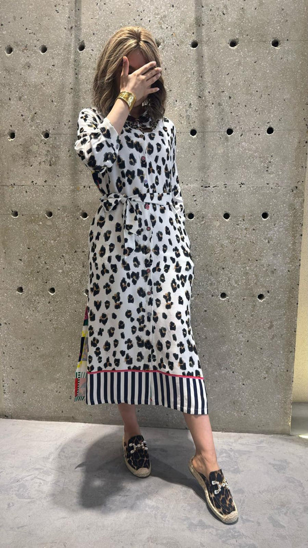 Satin Leopard Print Long Dress - 32468