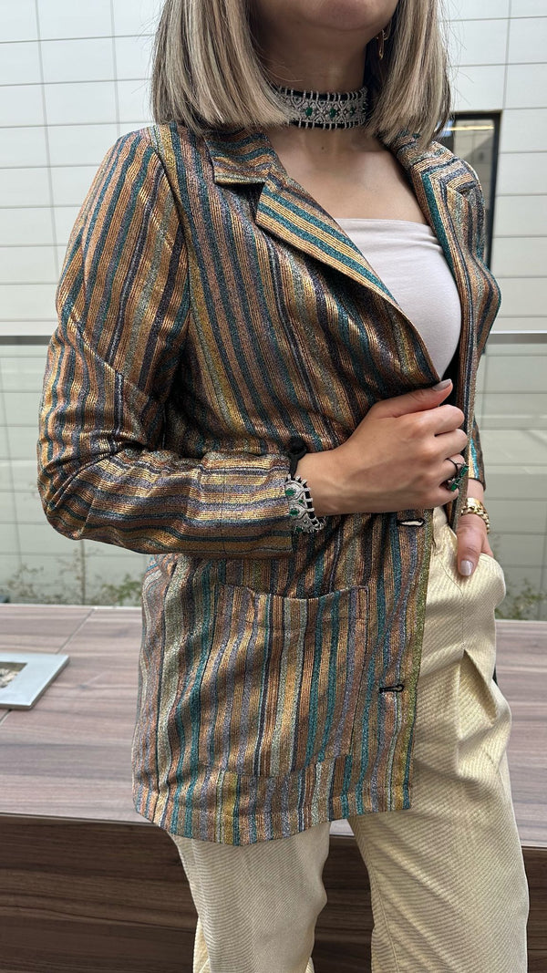 M05J29HON Frock Jacket with Lurex Stripes سترة الفستان مع خطوط لوركس