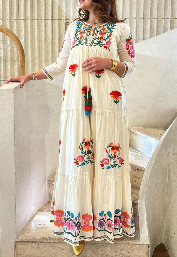 Long Multicolor Embroidered Kaftan Dress - AWS2-587