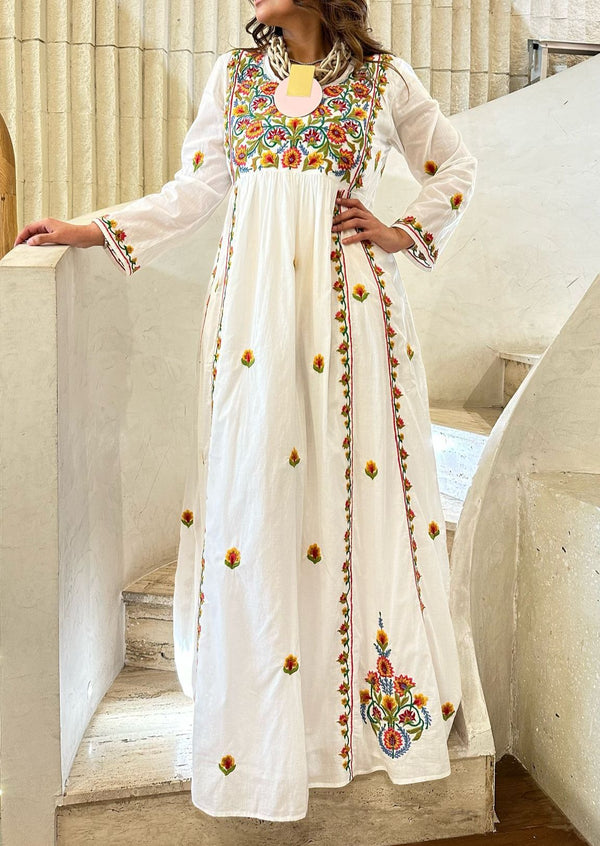 Floral Embroidered Long Kaftan Dress - AWS2-809
