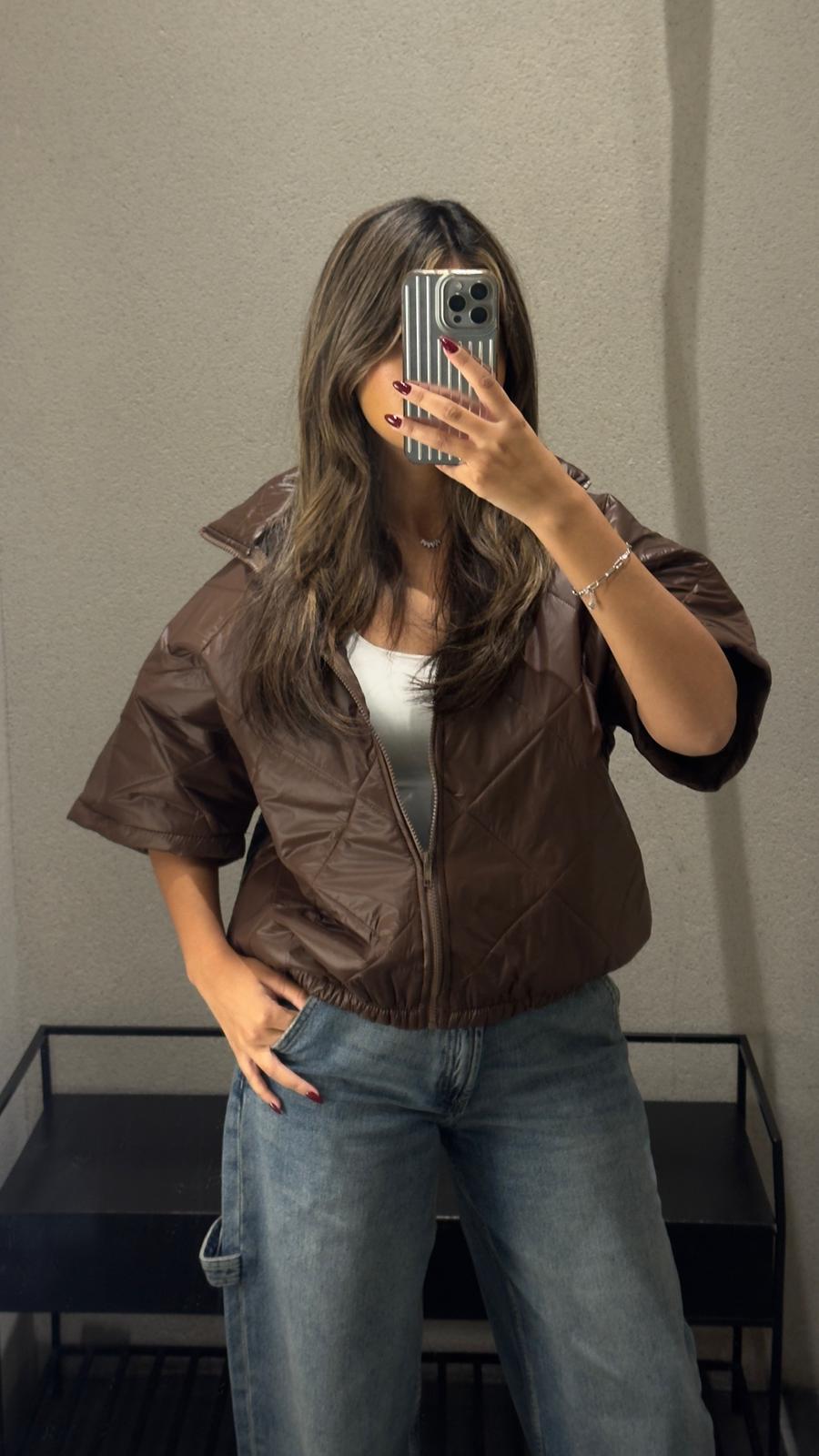 MJ85030 Zip-Up High Neck Quilted Jacket - Brown Loft