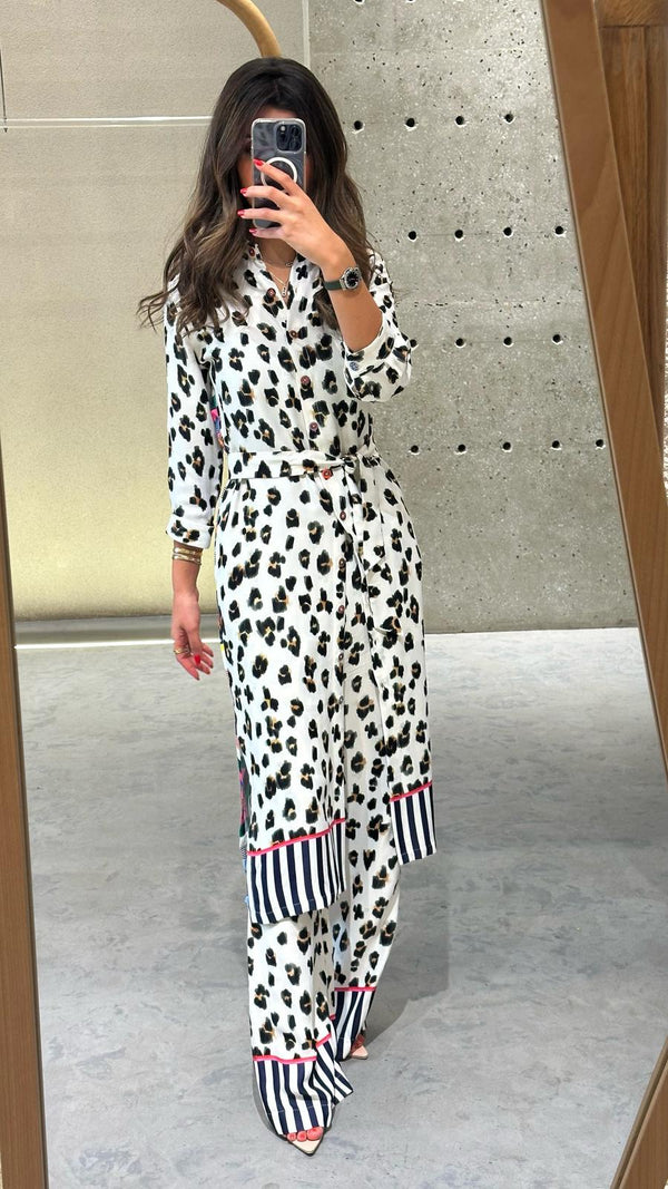 Satin Leopard Print Long Dress - 32468