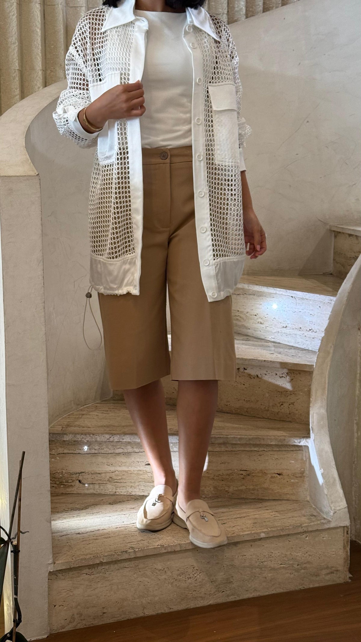 53-5068 High Waist Buttoned Zippered Bermuda Shorts - Brown Loft