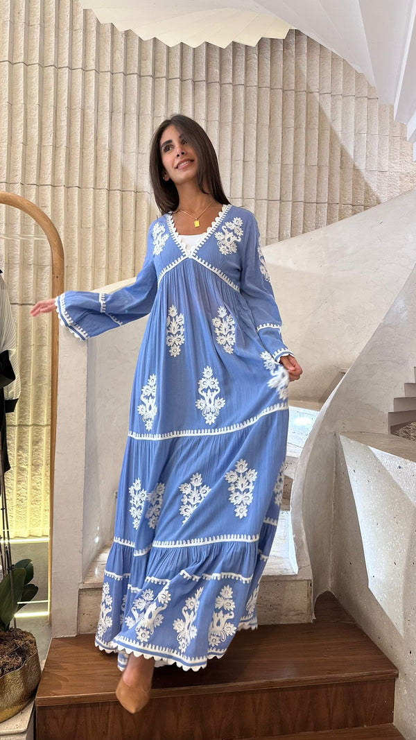 Long Embroidered Kaftan Dress - AWS2-854