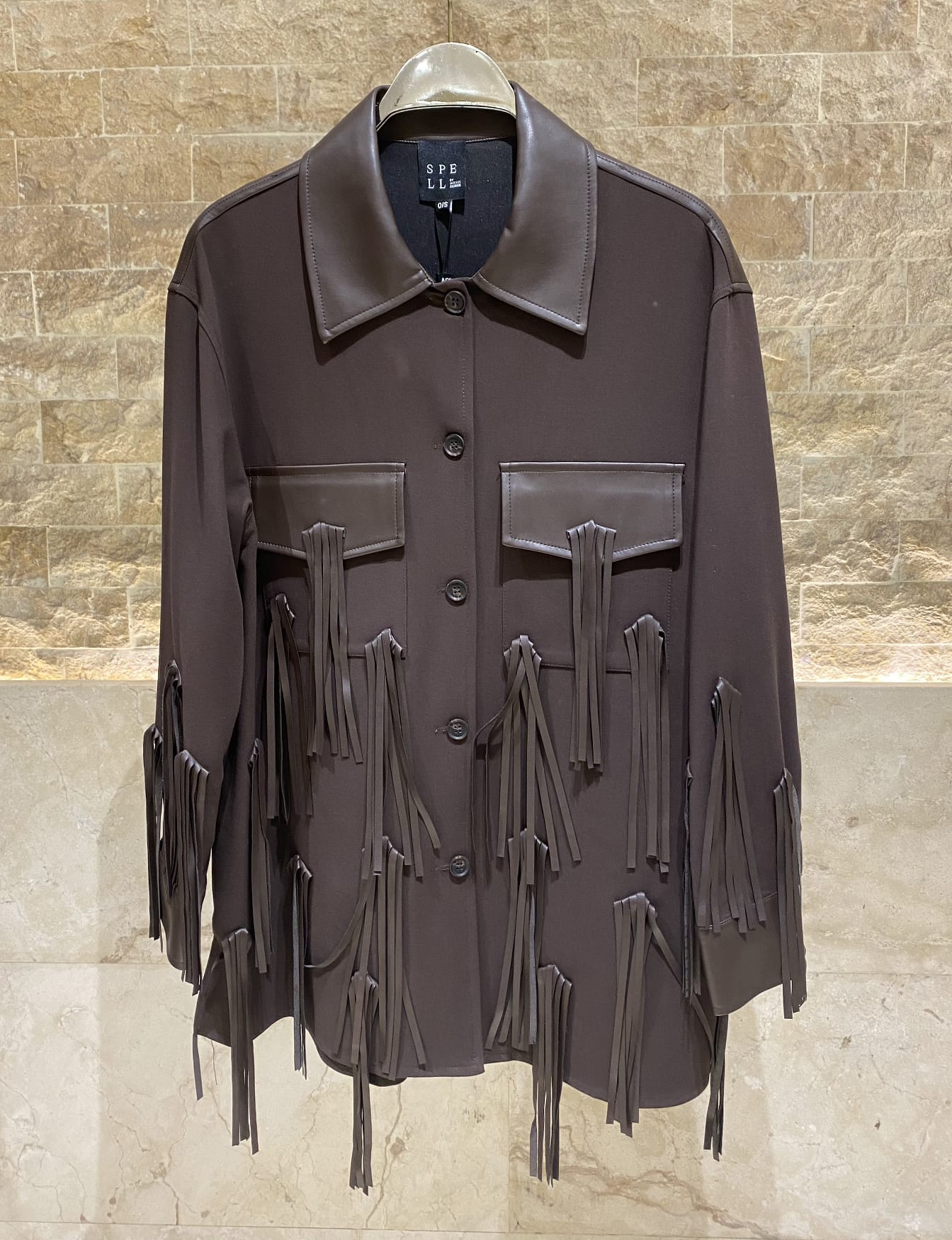 54-1043 Faux Leather Jacket with Fringe - Brown Loft