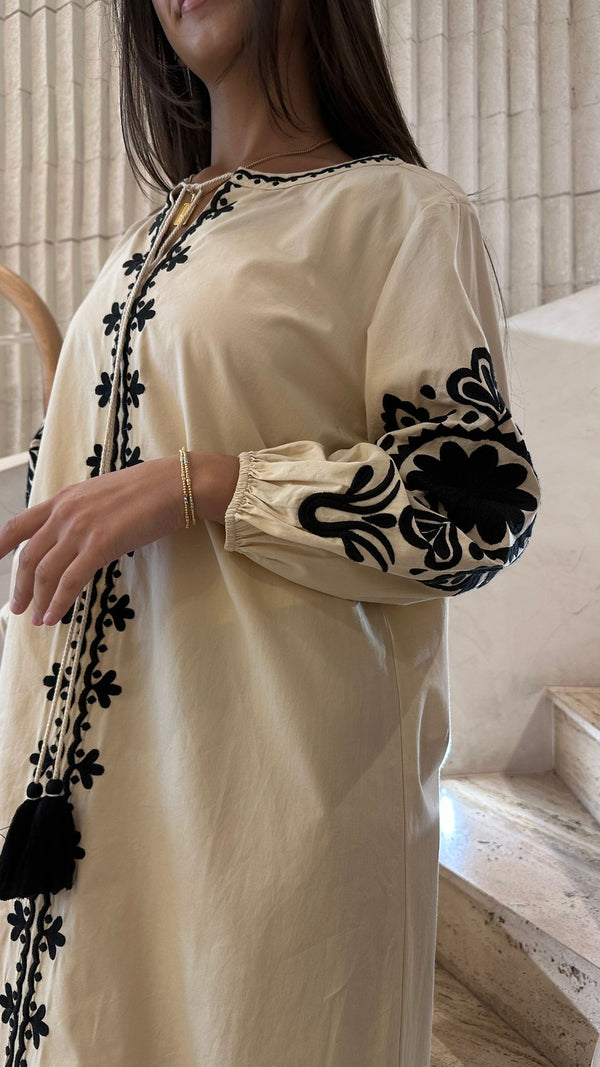 Ivory Embroidered Long Kaftan Dress - AWSS-187
