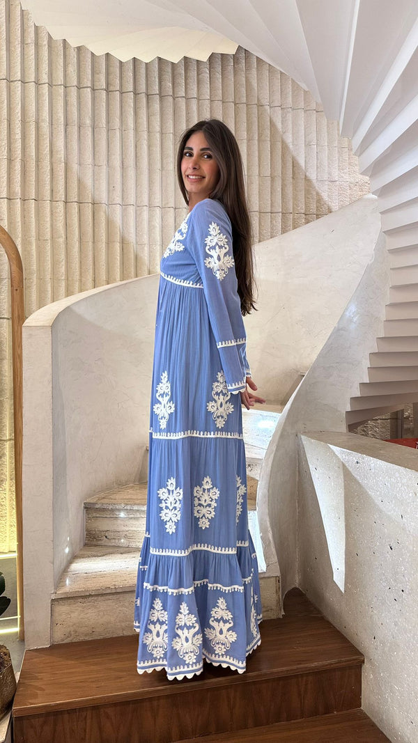 Long Embroidered Kaftan Dress - AWS2-854
