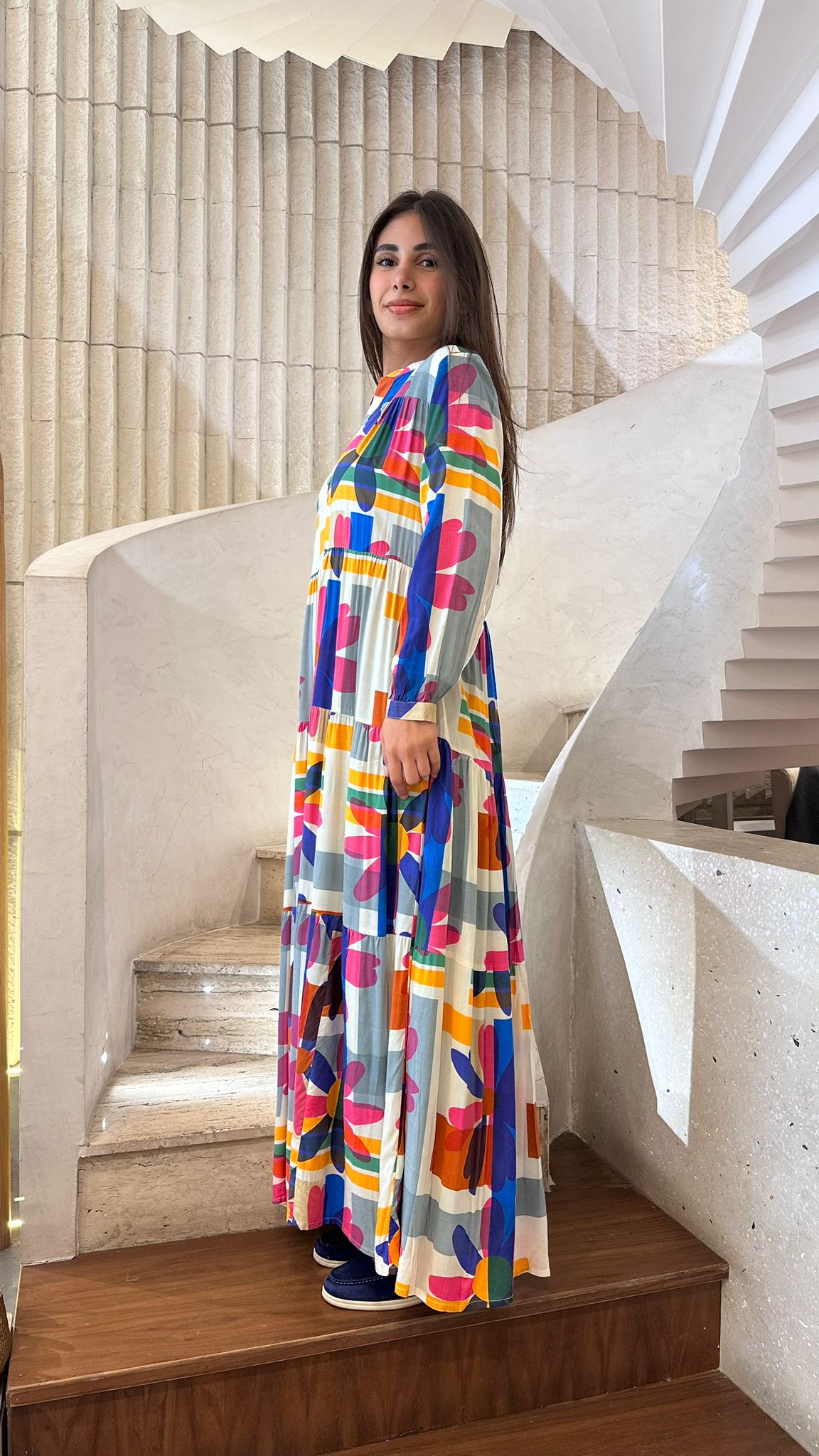 20655 Mao V Neck Floral Multi Dress - Brown Loft