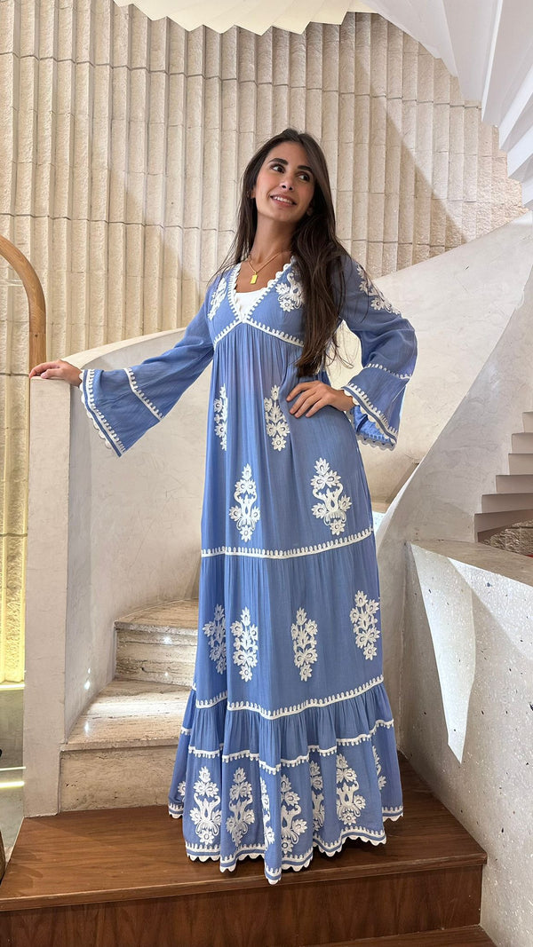 Long Embroidered Kaftan Dress - AWS2-854