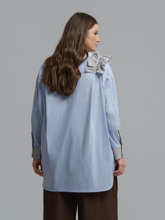 Asymmetric Ruffle Striped Shirt 8601.3018