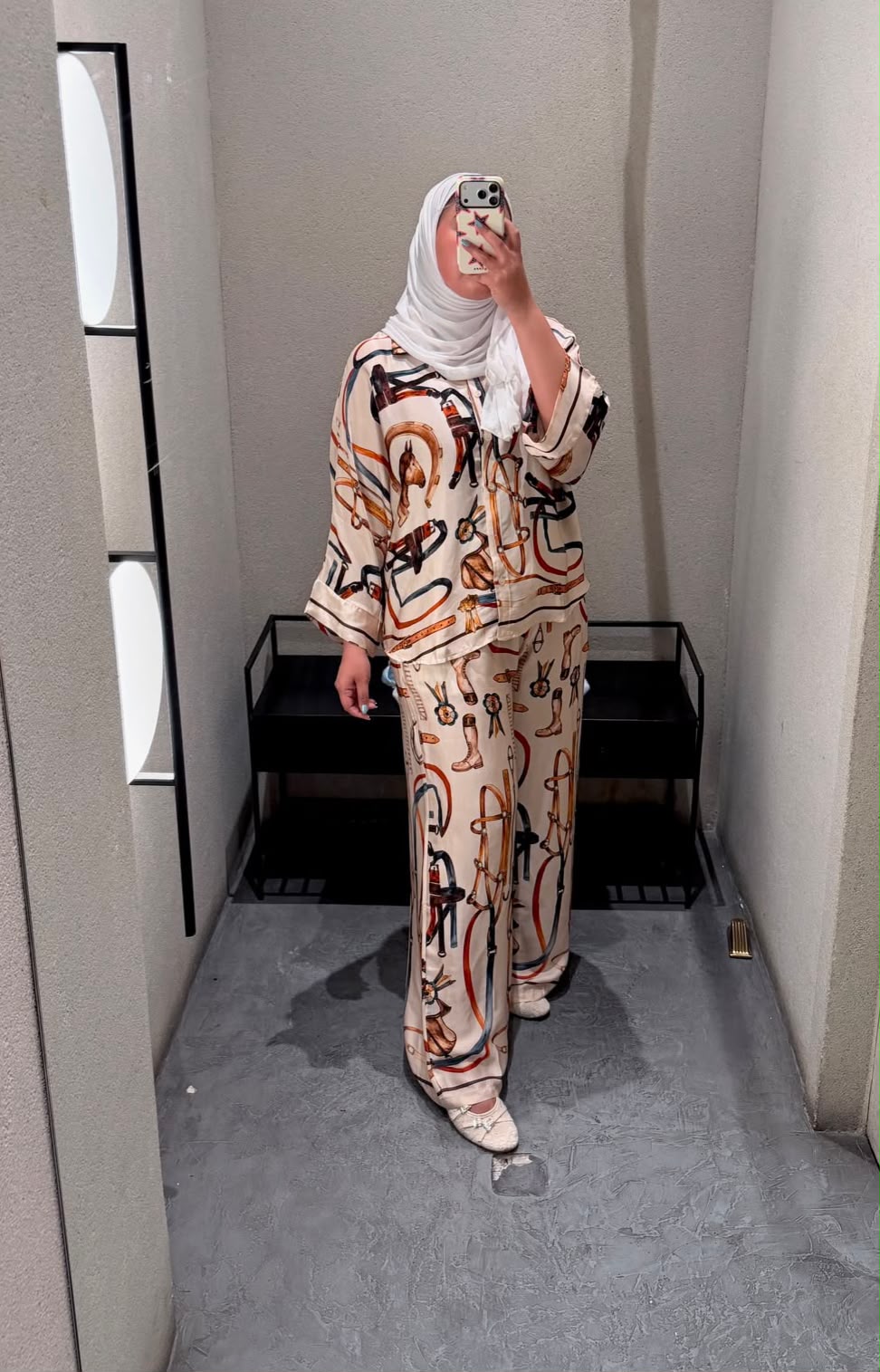 Equestrian Printed Satin Shirt and Pants Set KD9721/6637VS-41
