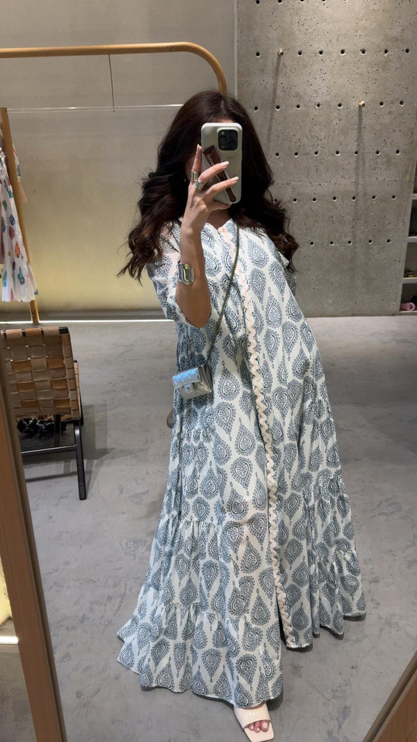 Cotton Printed Maxi Kaftan Dress - AWS2-678