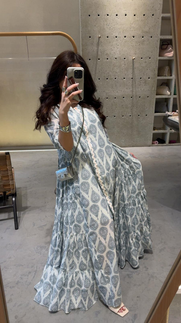 Cotton Printed Maxi Kaftan Dress - AWS2-678