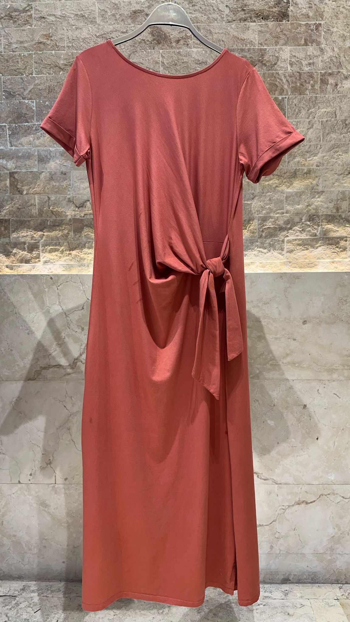 Cotton Dress with Round Neckline - TDM23525 - Brown Loft
