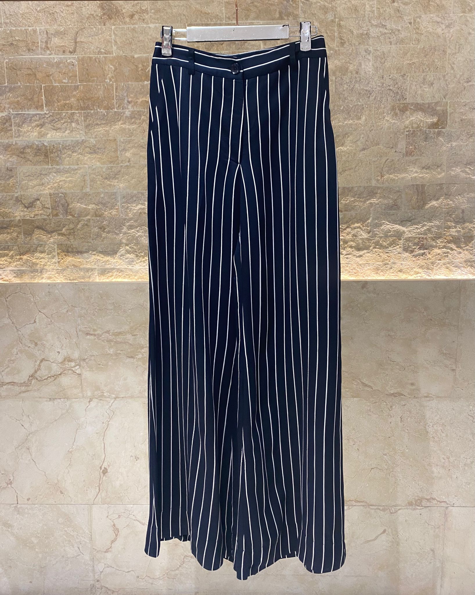53-5053 High Waist Striped Flare Pants - Brown Loft