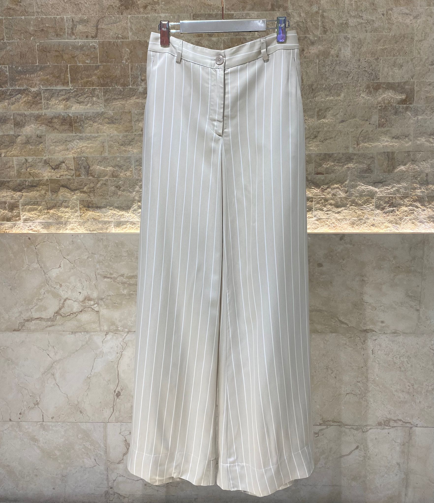 53-5053 High Waist Striped Flare Pants - Brown Loft