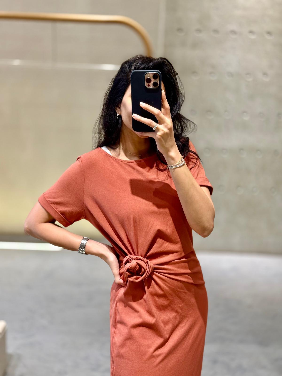 Cotton Dress with Round Neckline - TDM23525 - Brown Loft