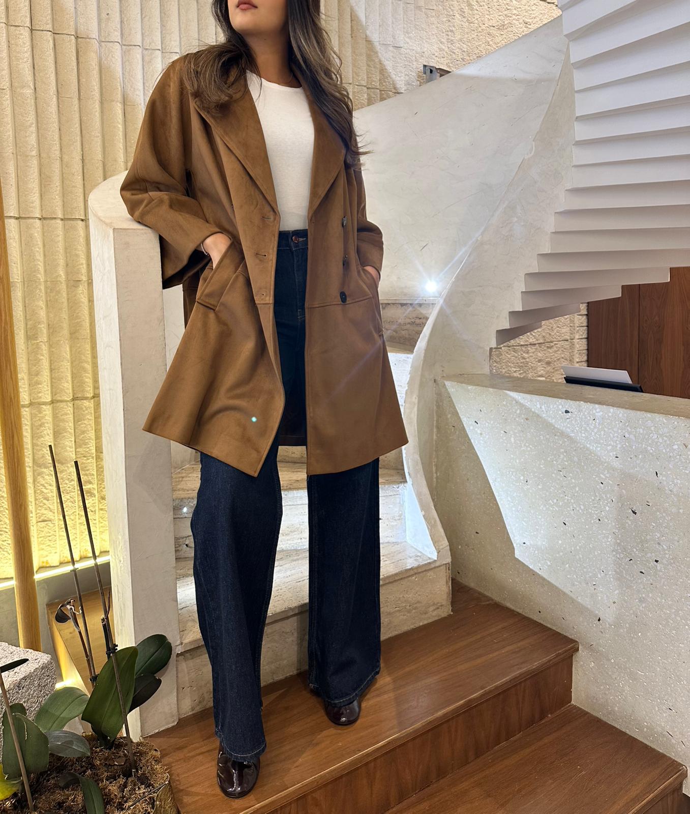 2502002 Faux Suede Coat - Brown Loft