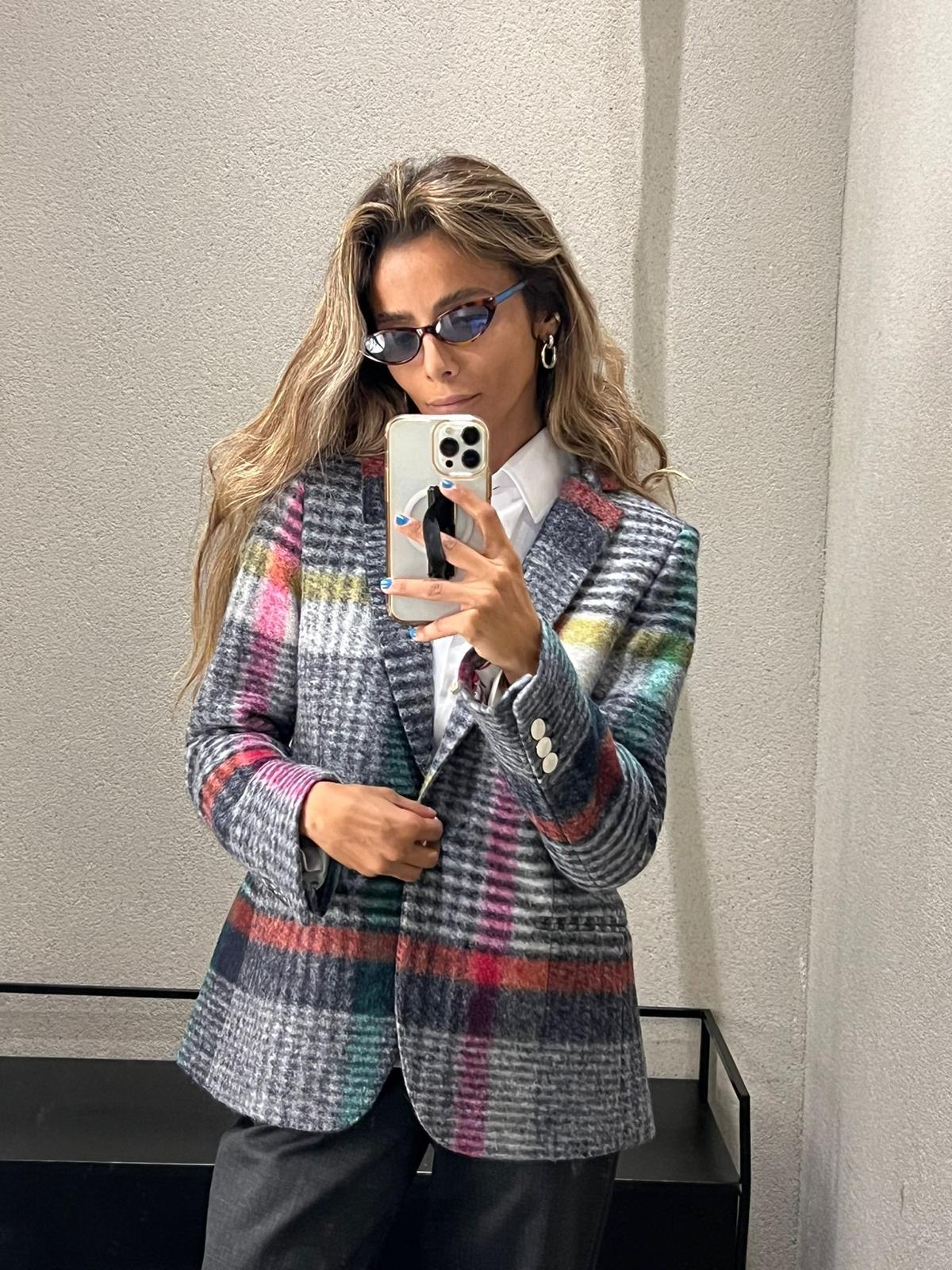 32792 Structured Cut Checkered Jacket - Brown Loft