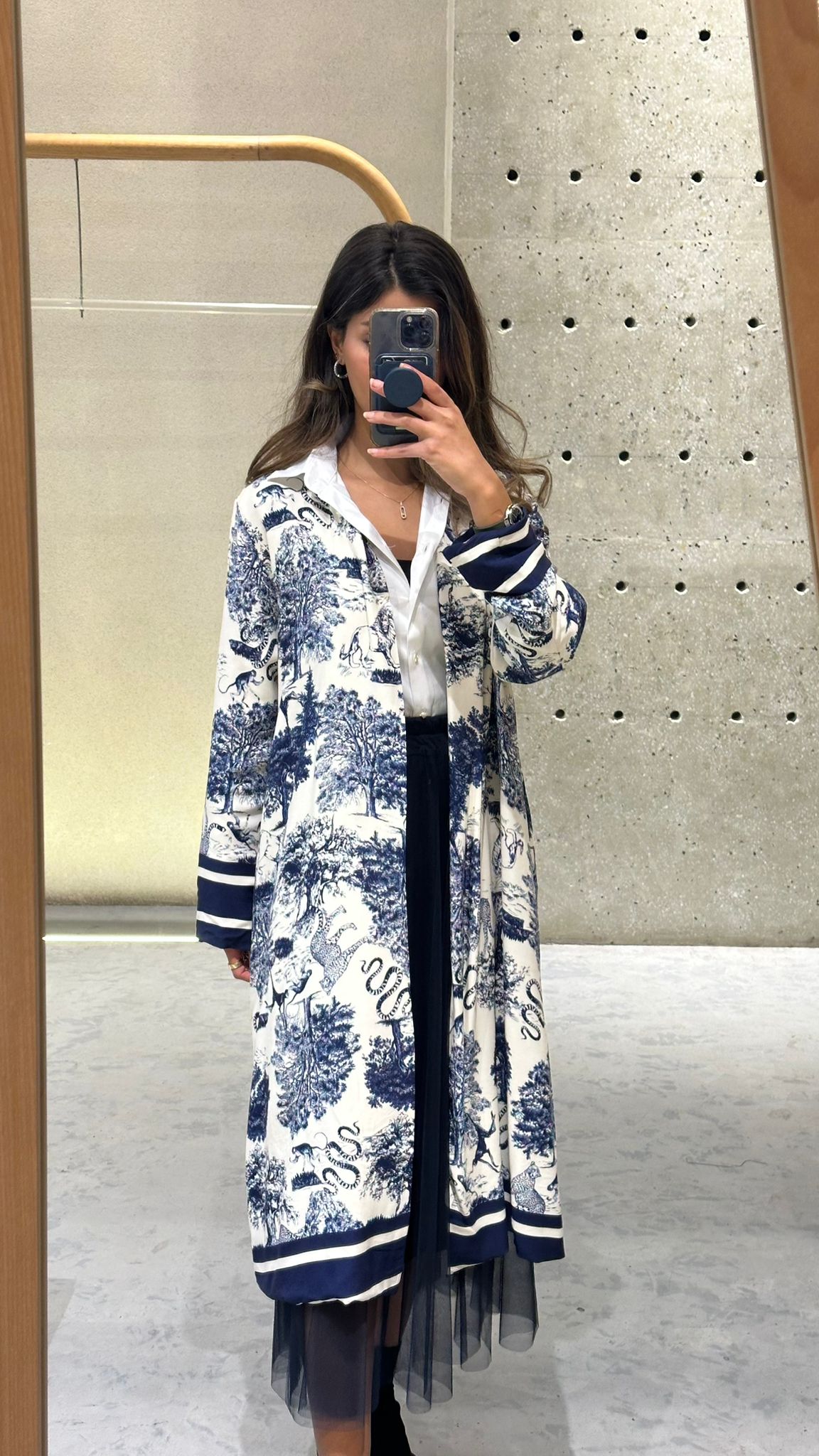 KD7182TN Safari Print Satin Long Cardigan - Brown Loft
