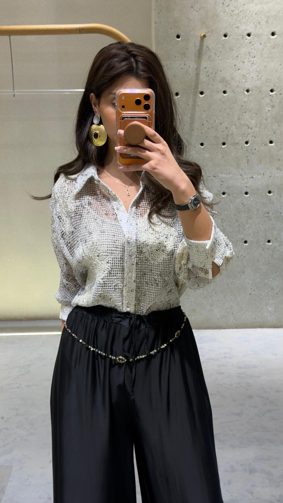 Norma Sheer Mesh Shirt قميص شبكي شفاف - Brown Loft