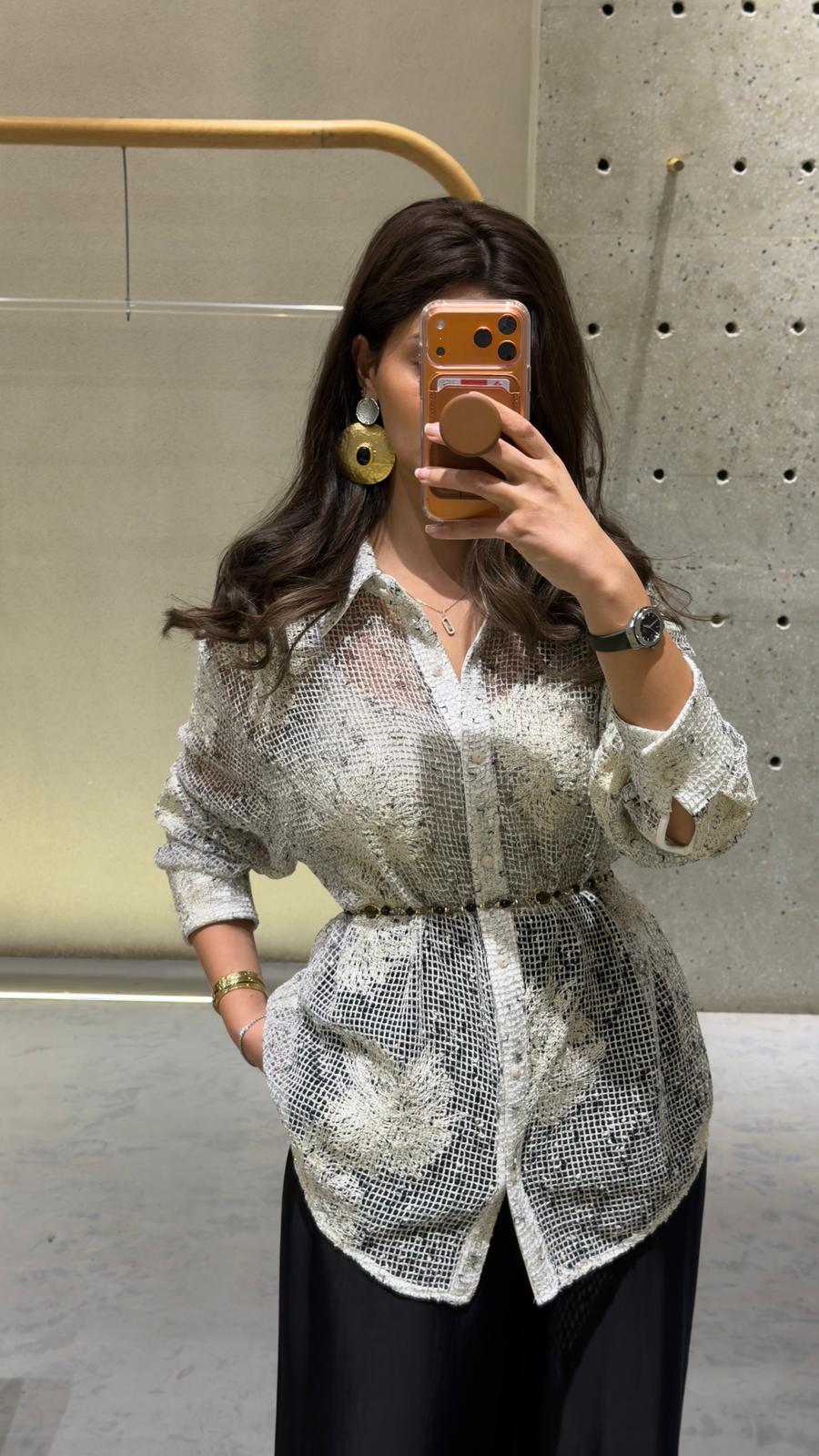 Norma Sheer Mesh Shirt قميص شبكي شفاف - Brown Loft