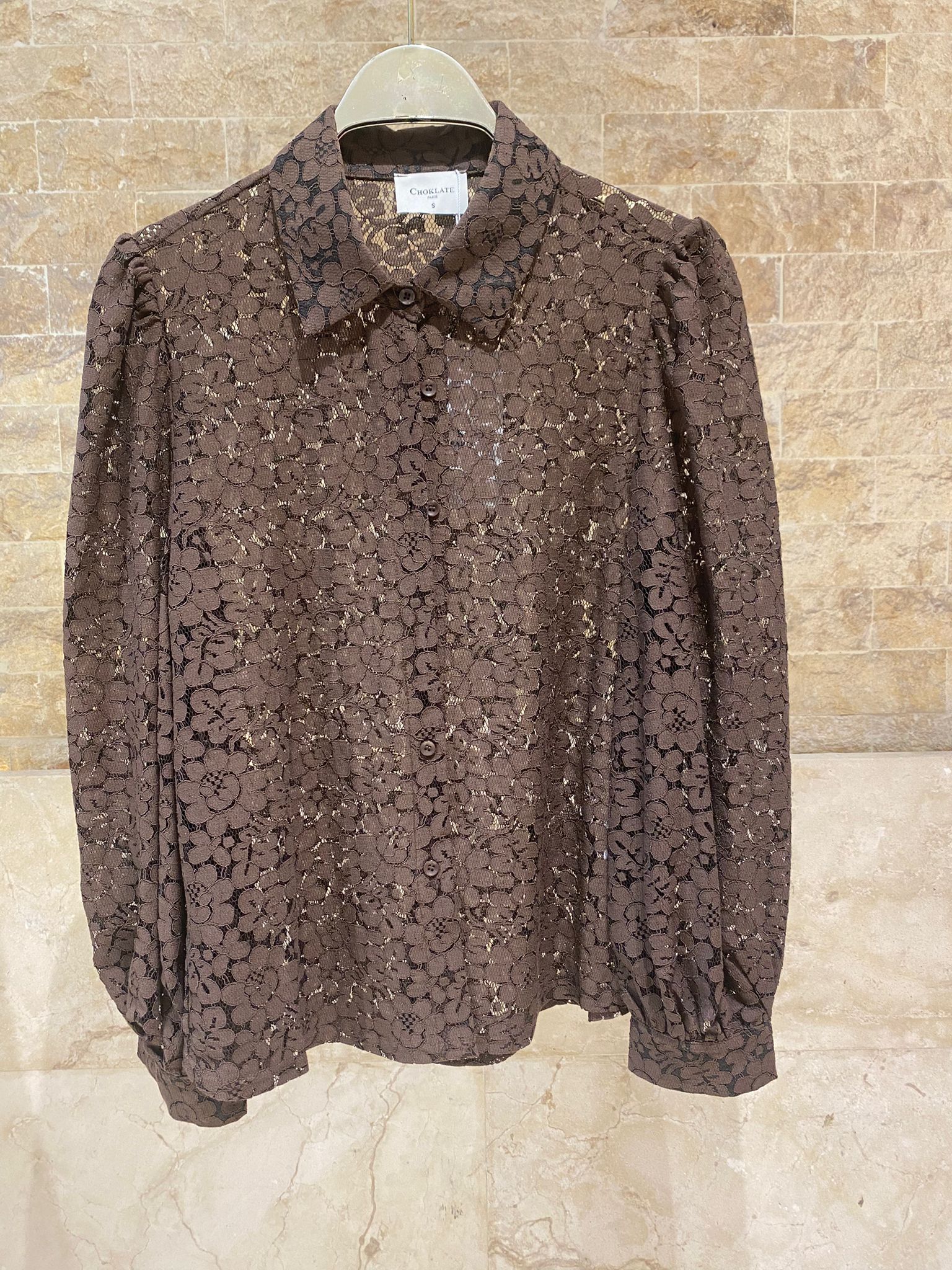 Floral Lace Semi Sheer Shirt with Detachable Bow Tie CK08395