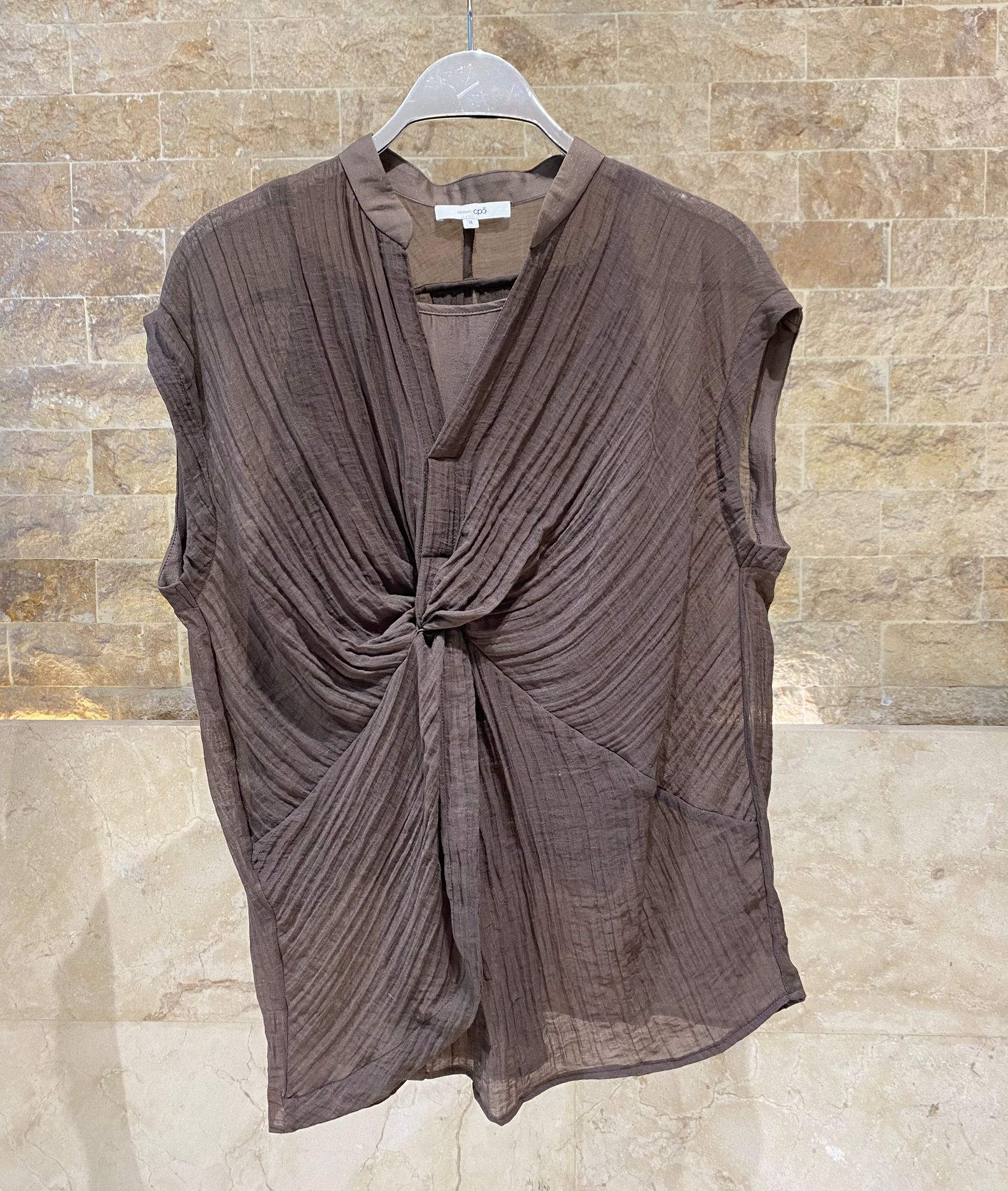 Crinkled Texture Sleeveless Top and Skirt Set 26S-1019/7020 - Brown Loft