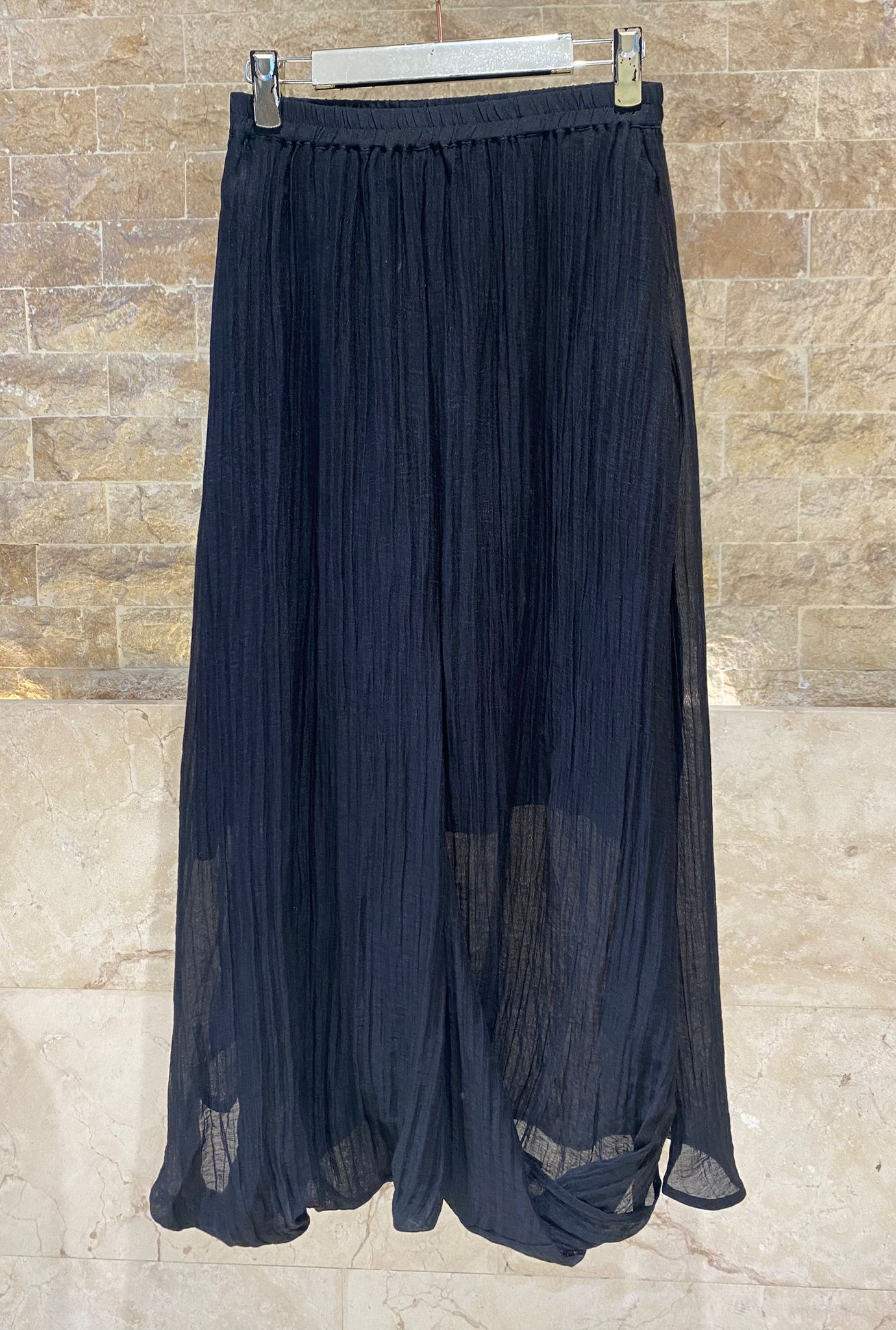 Crinkled Texture Sleeveless Top and Skirt Set 26S-1019/7020 - Brown Loft