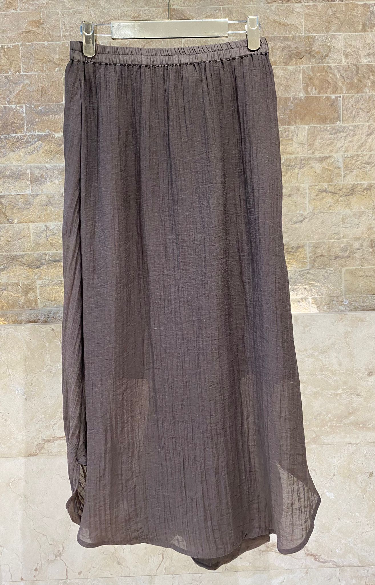 Crinkled Texture Sleeveless Top and Skirt Set 26S-1019/7020 - Brown Loft