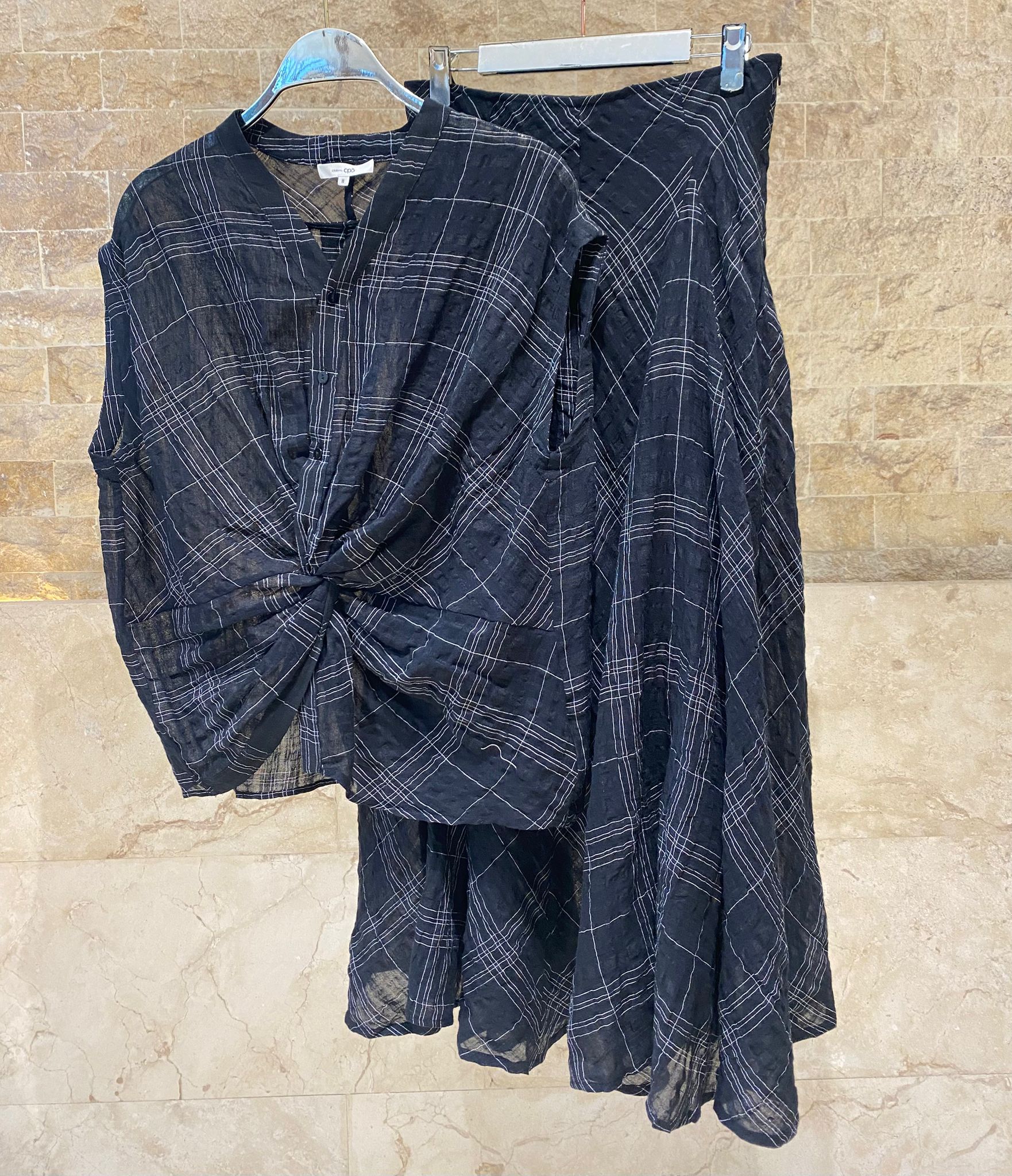 26S-1038/7040 Plaid Knot Sleeveless Top and Pants - Brown Loft