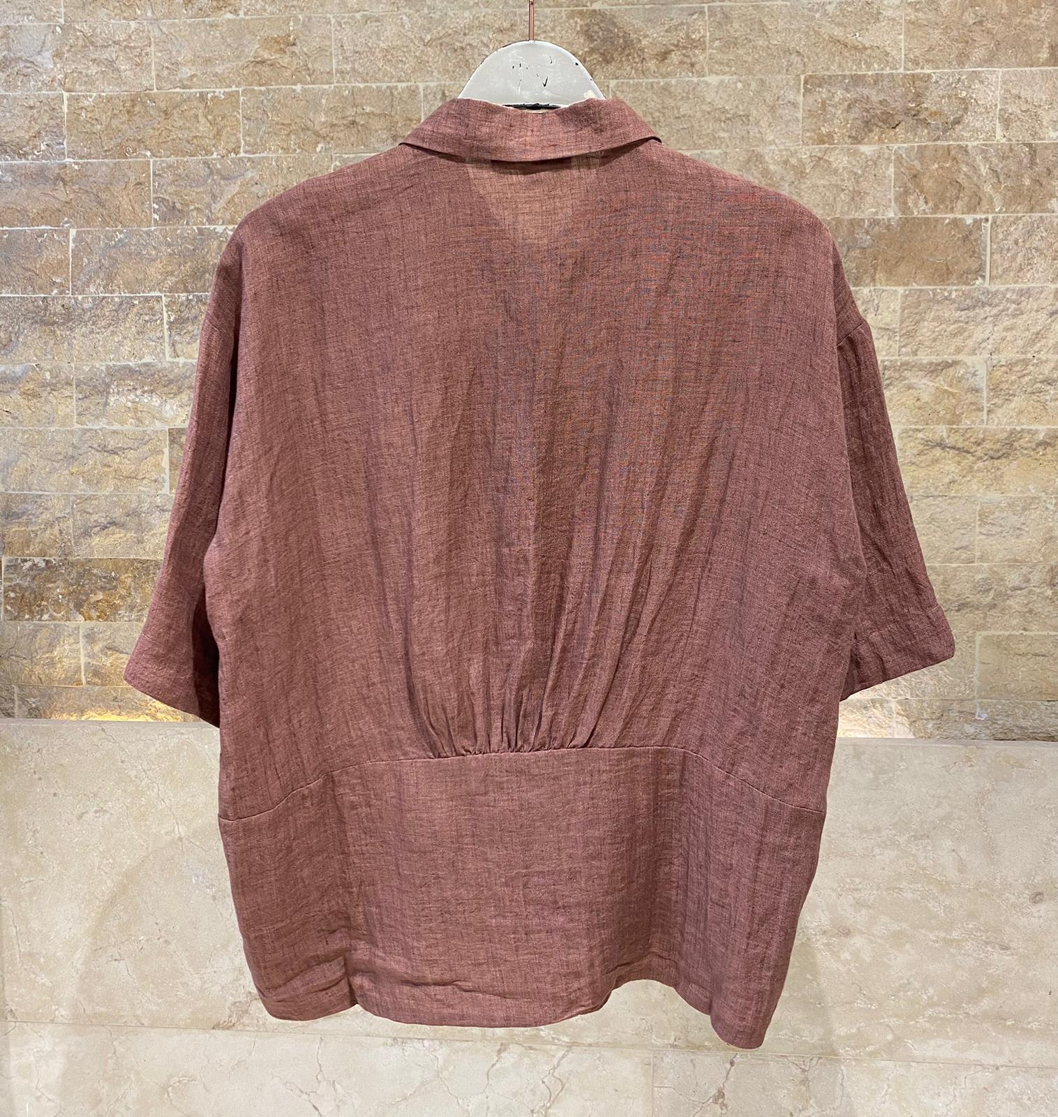 26S-1006/8010 Two Tone Linen Shirt and Pants - Brown Loft
