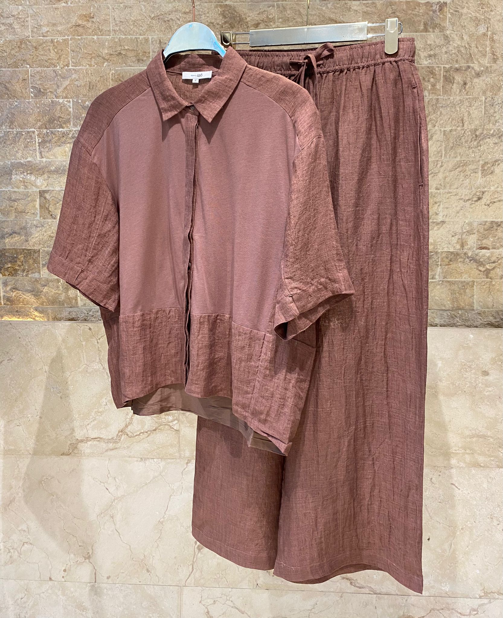 26S-1006/8010 Two Tone Linen Shirt and Pants - Brown Loft