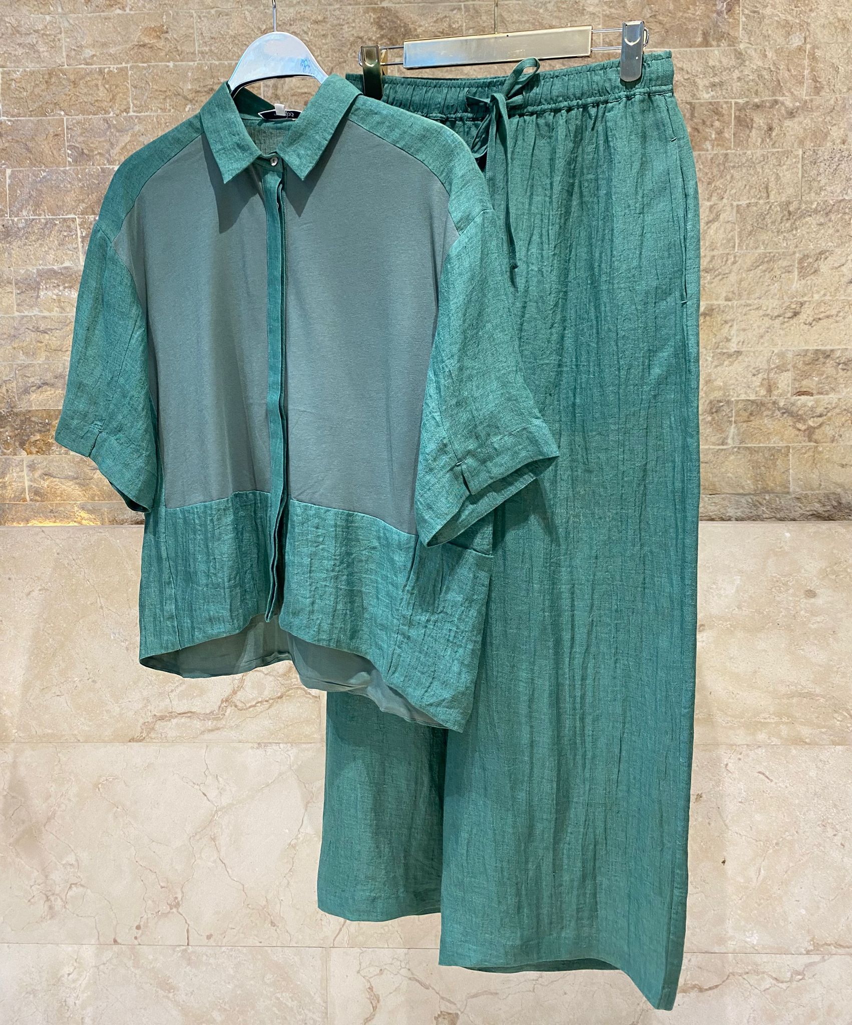26S-1006/8010 Two Tone Linen Shirt and Pants - Brown Loft