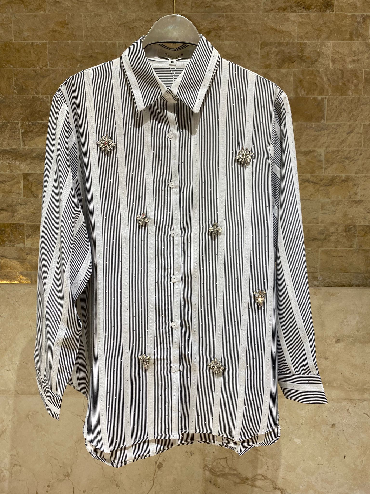 Striped Beaded Long Back Shirt Eliane