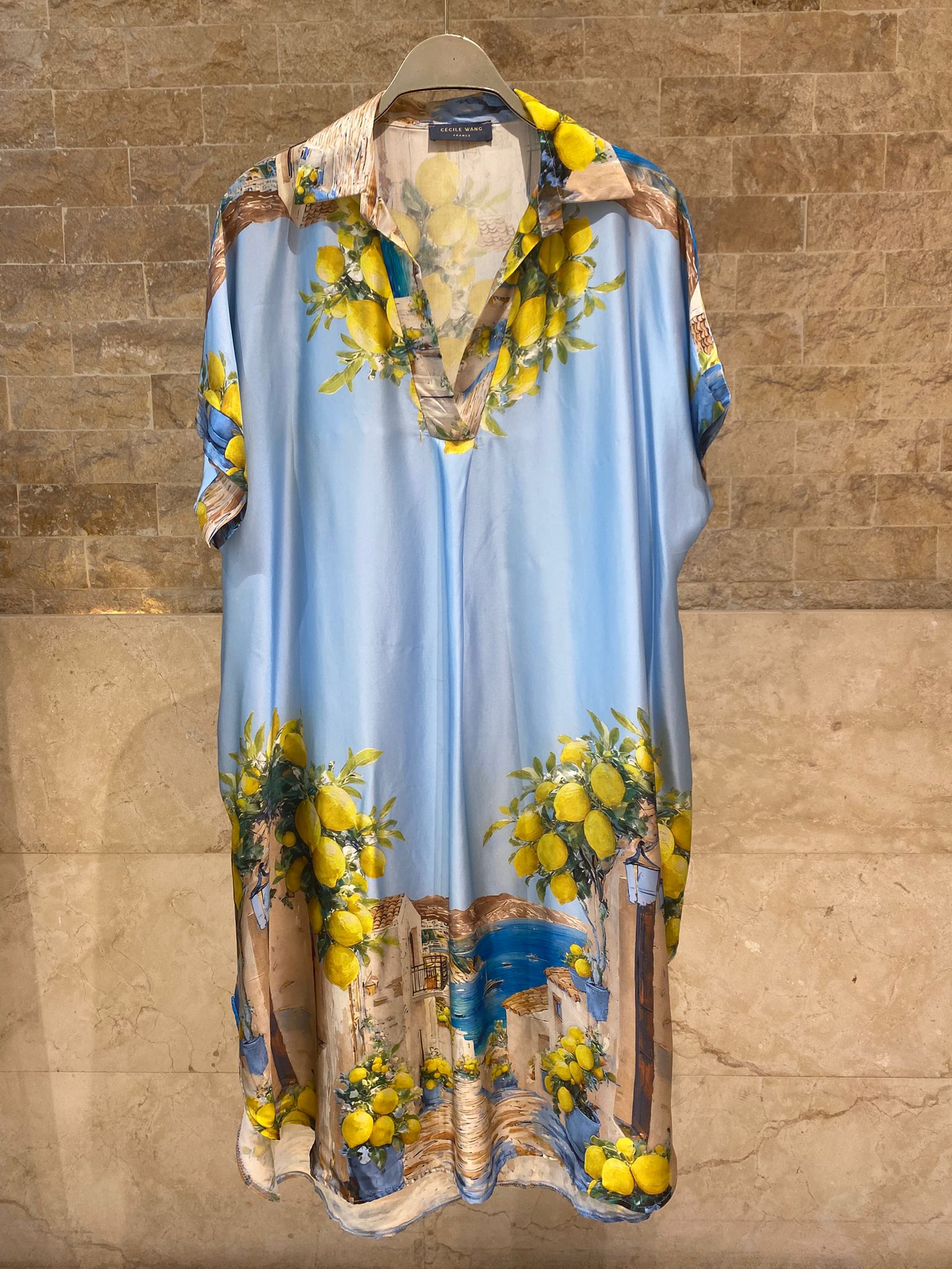 KD9960VS-36 Printed Satin Loose Fit Dress - Brown Loft