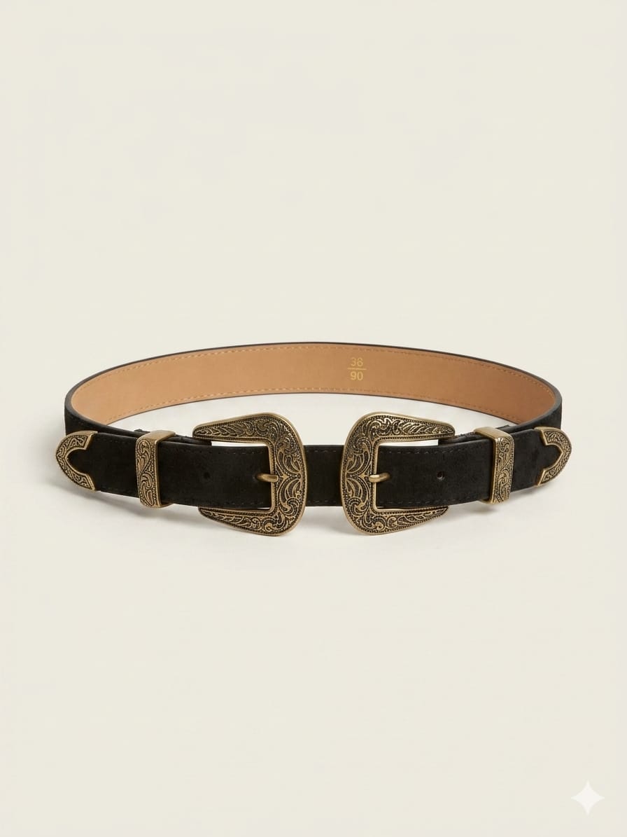 BK0146 Double Up Buckle Belt حزام بإبزيم مزدوج - Brown Loft
