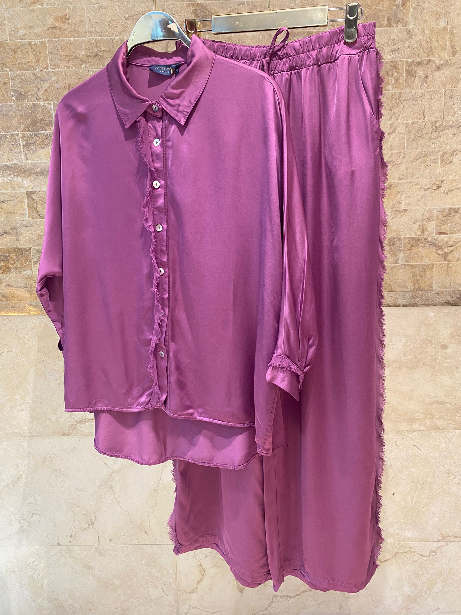 KD8607/05VS Satin Shirt and Pants قميص وبنطال من الساتان - Brown Loft