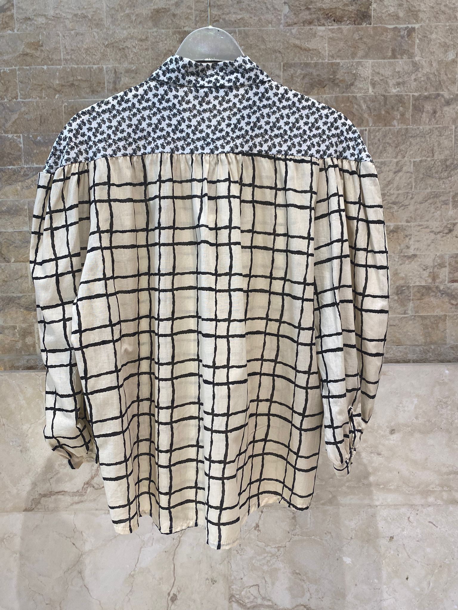 Patterned Cotton Shirt and Pants Grid Set 17928623