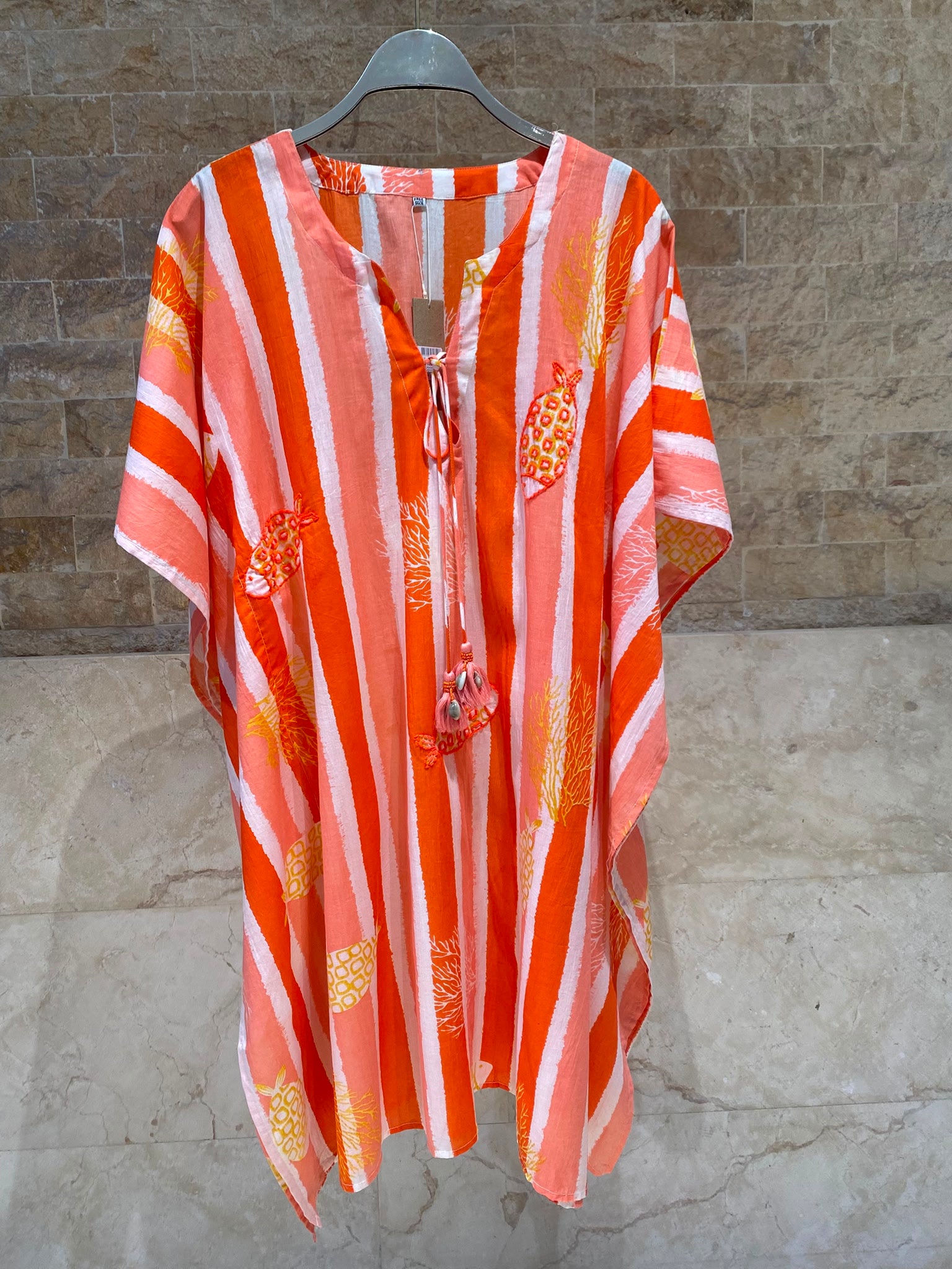 Stripes Patterned Cotton Short Kaftan