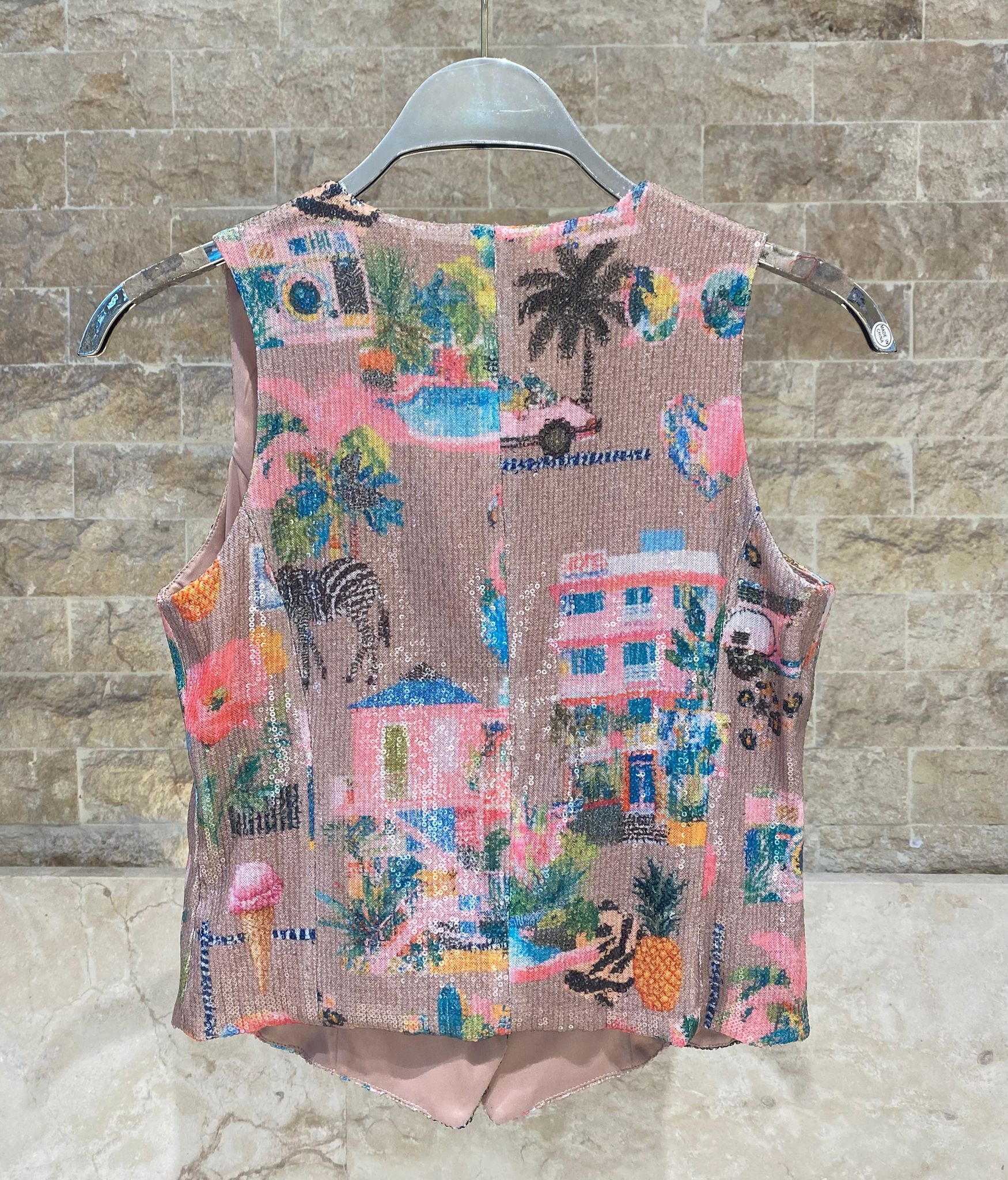 California Print Sequins Vest 33564
