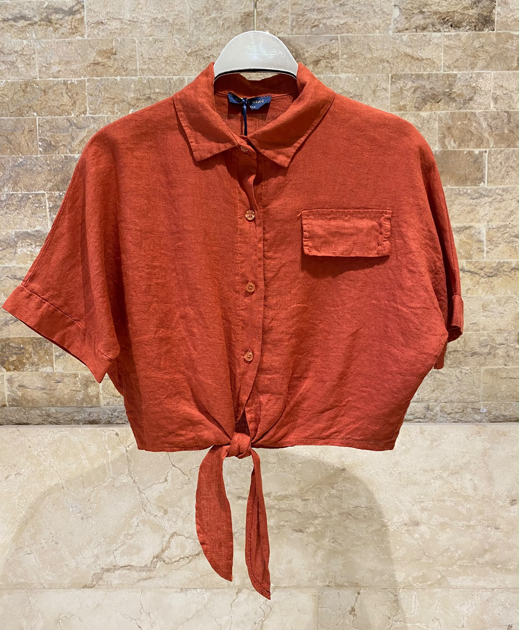 Linen Blend Crop Shirt TDM29719L