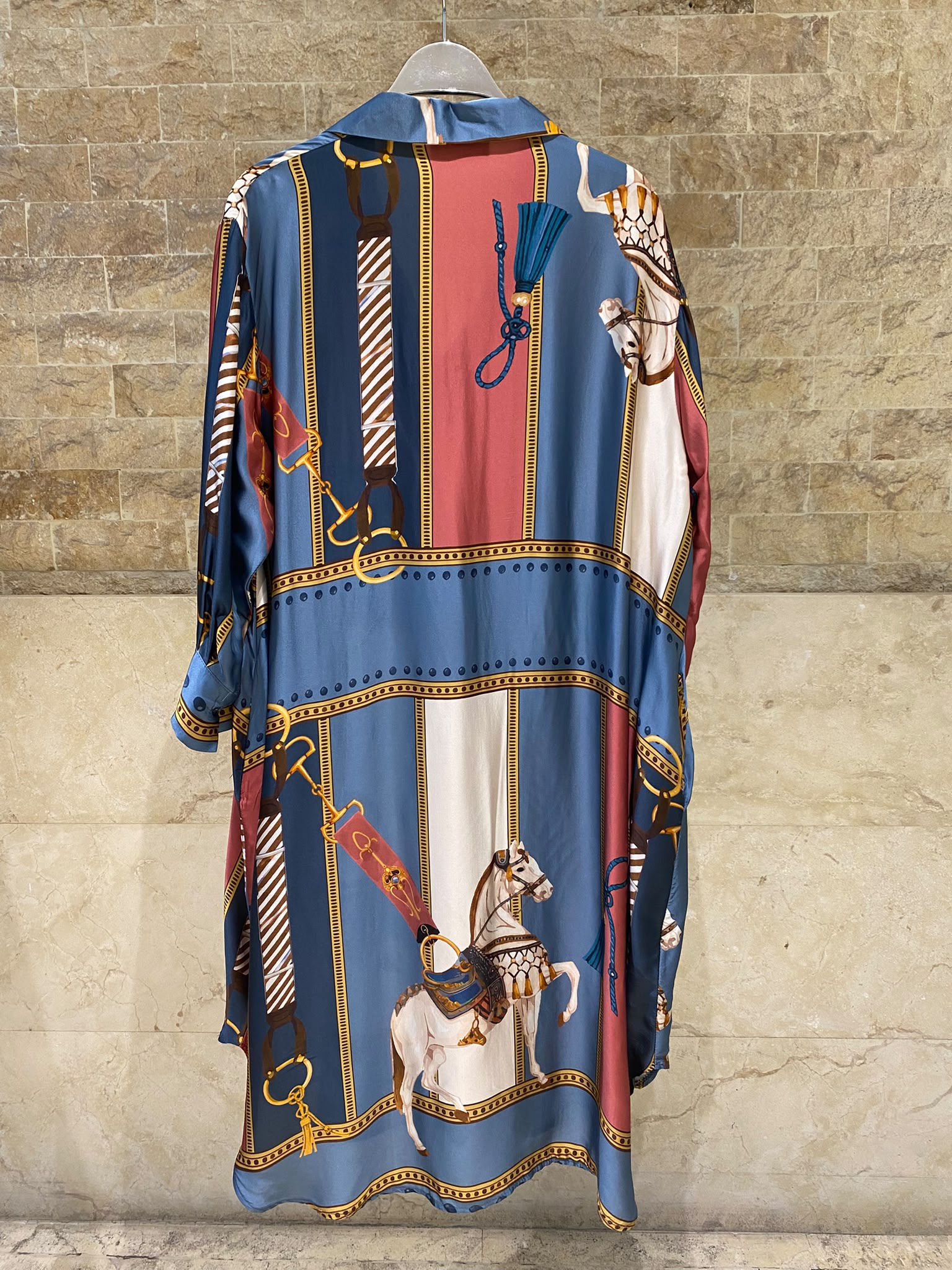 KD6120VS-2 Equestrian Print Satin Oversized Dress