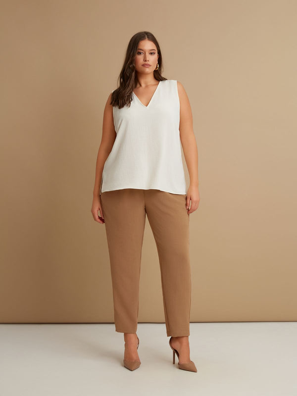 V Neck Oversized Airwashed Crepe Sleeveless Top - 8201.1103
